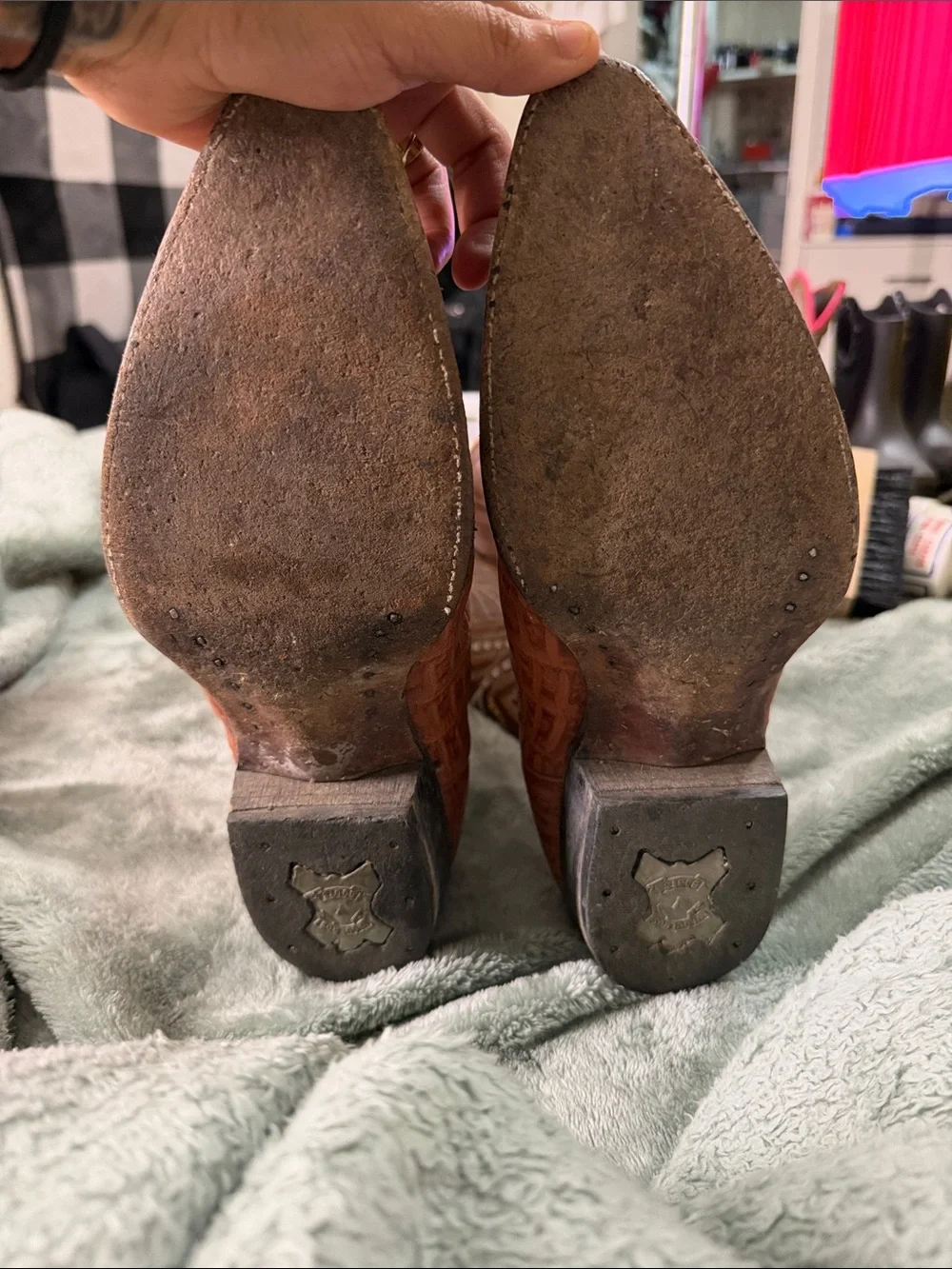 Brown Crocodile-Print Western Boots - Men